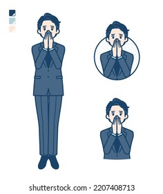 A middle age Businessman in a suit with Surprised and uneasy images.It's vector art so it's easy to edit.