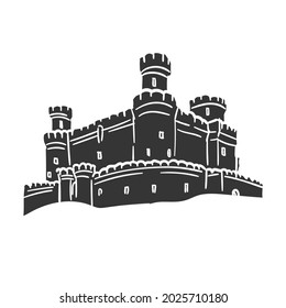 Middle Age Castle Icon Silhouette Illustration. Medieval Building Vector Graphic Pictogram Symbol Clip Art. Doodle Sketch Black Sign.