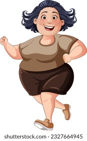 Middle age chubby woman jogging illustration