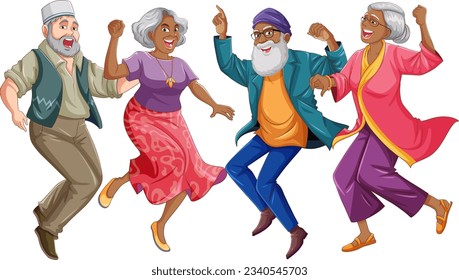 Middle Age Indian People Dancing Together illustration