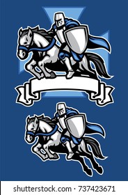 middle age knight warrior riding horse mascot
