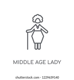 Middle Age Lady Linear Icon. Modern Outline Middle Age Lady Logo Concept On White Background From Ladies Collection. Suitable For Use On Web Apps, Mobile Apps And Print Media.