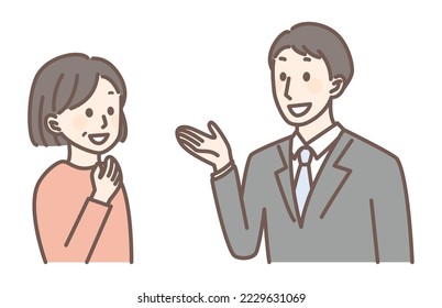 middle age lady and man with business suit are talking