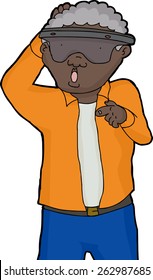 Middle aged Black man with virtual reality pointing