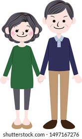 Middle aged couple holding hands