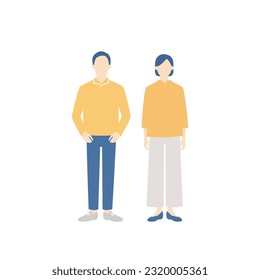 middle aged couple. simple full body illustration