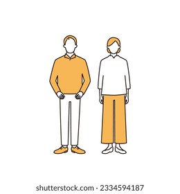 middle aged couple. simple full body illustration