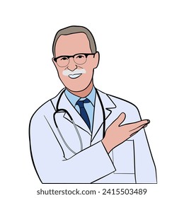 Middle aged doctor male men gray beard and hair.