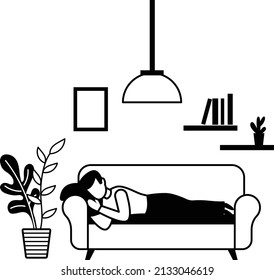 Middle Aged Male Taking A Nap On Couch Vector Icon Design, Weekly holidays Activity Symbol, Week Rest Days Sign, Lazy weekends people illustration, Young man resting on sofa at home Concept