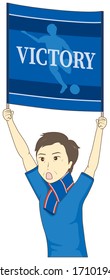 Middle aged man cheering with a flag