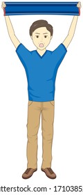 Middle aged man cheering with a towel muffler