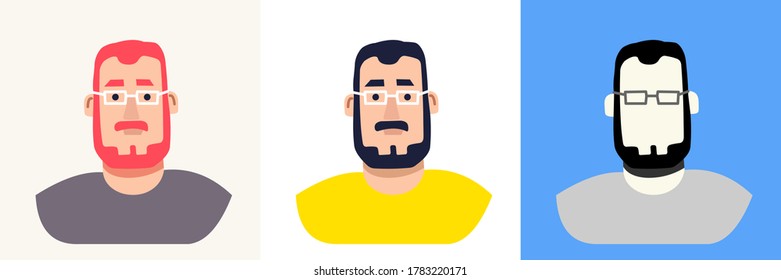 Middle aged man faces with beard. Avatar. Vector Flat Illustration.