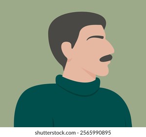 middle aged man illustration with mustache, illustration in flat style, vector