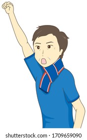 Middle aged man who raises his hand and cheers hard