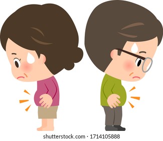 Middle aged man and woman suffering from abdominal obesity