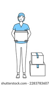 Middle aged, Senior Female nurse, physical therapist, occupational therapist, speech therapist, nursing assistant in Uniform working to carry cardboard boxes, Vector Illustration
