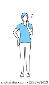 Middle aged, Senior Female nurse, physical therapist, occupational therapist, speech therapist, nursing assistant in Uniform nodding her head in question, Vector Illustration