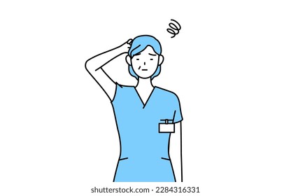Middle aged, Senior Female nurse, physical therapist, occupational therapist, speech therapist, nursing assistant in Uniform scratching her head in distress, Vector Illustration