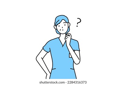 Middle aged, Senior Female nurse, physical therapist, occupational therapist, speech therapist, nursing assistant in Uniform nodding her head in question, Vector Illustration