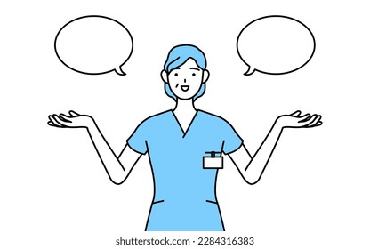 Middle aged, Senior Female nurse, physical therapist, occupational therapist, speech therapist, nursing assistant in Uniform with wipeout and comparison, Vector Illustration