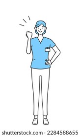 Middle aged, Senior Female nurse, physical therapist, occupational therapist, speech therapist, nursing assistant in Uniform posing with guts, Vector Illustration