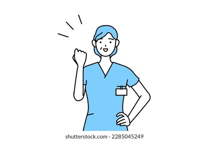Middle aged, Senior Female nurse, physical therapist, occupational therapist, speech therapist, nursing assistant in Uniform posing with guts, Vector Illustration