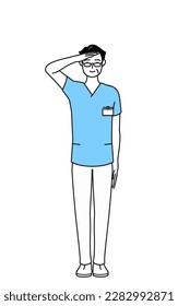 Middle aged, Senior Male nurse, physical therapist, occupational therapist, speech therapist, nursing assistant in Uniform making a salute, Vector Illustration