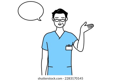 Middle aged, Senior Male nurse, physical therapist, occupational therapist, speech therapist, nursing assistant in Uniform giving directions, with a wipeout, Vector Illustration
