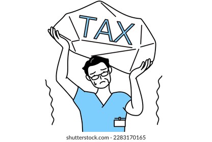 Middle aged, Senior Male nurse, physical therapist, occupational therapist, speech therapist, nursing assistant in Uniform suffering from tax increases, Vector Illustration