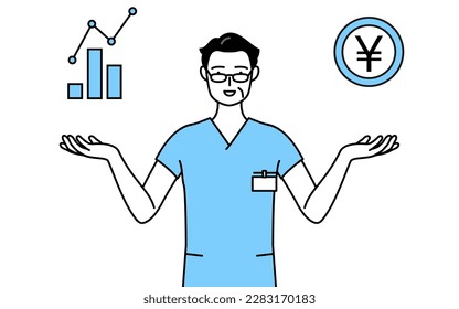 Middle aged, Senior Male nurse, physical therapist, occupational therapist, speech therapist, nursing assistant in Uniform guiding an image of DX, performance and sales improvement, Vector Illustratio