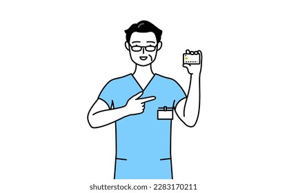 Middle aged, Senior Male nurse, physical therapist, occupational therapist, speech therapist, nursing assistant in Uniform recommending credit card payment, Vector Illustration