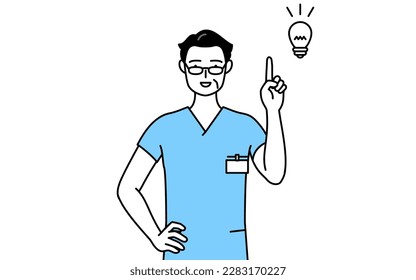 Middle aged, Senior Male nurse, physical therapist, occupational therapist, speech therapist, nursing assistant in Uniform coming up with an idea, Vector Illustration