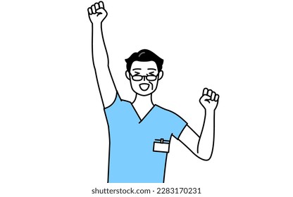Middle aged, Senior Male nurse, physical therapist, occupational therapist, speech therapist, nursing assistant in Uniform smiling and jumping, Vector Illustration