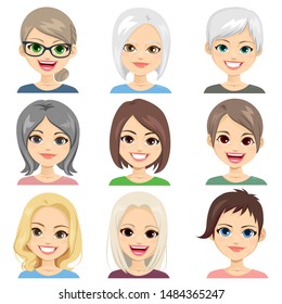 Middle aged and senior women avatar face set collection