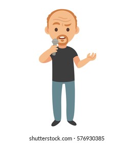Middle aged stand up comedian or talk show host, isolated vector cartoon character illustration.