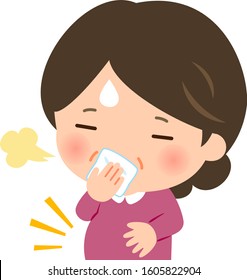 Middle aged woman with a full stomach belching