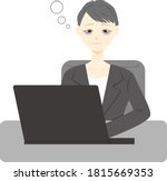 Middle aged woman have lack of sleep using a personal computer.