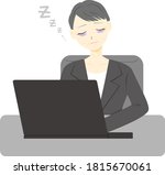 Middle aged woman have lack of sleep using a personal computer.