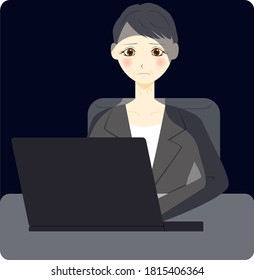 Middle aged women using personal computer. vector illustration