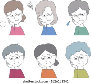 Middle aged women wearing glasses in trouble. Vector illustration isolated on white background.