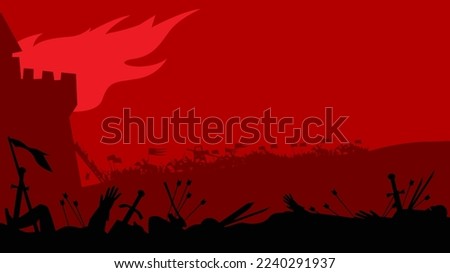 Middle Ages. Attack on the castle. Assault. The finale of a long siege. Vector image for prints, poster and illustrations.