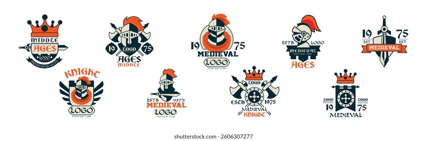 Middle Ages Logo Design and Medieval Emblem Vector Set