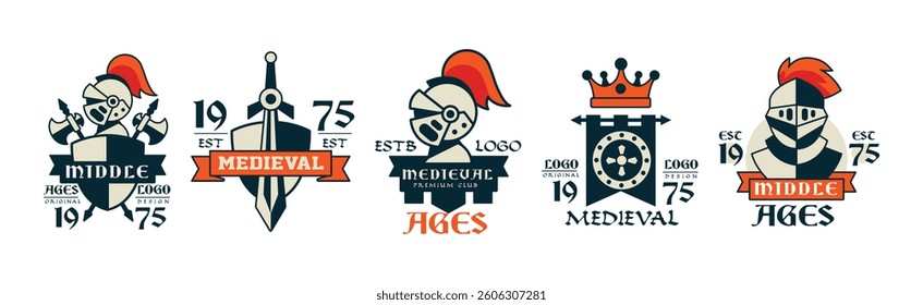 Middle Ages Logo Design and Medieval Emblem Vector Set