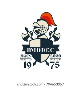 Middle ages logo, original design, 1975, vintage badge or label, heraldry element vector Illustration