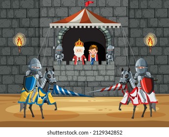 Middle ages with royal characters and knights illustration
