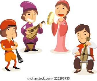 Middle ages royal court musicians illustrations
