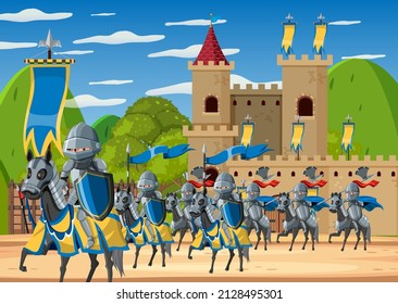 Middle Ages Scene With Medieval Army Illustration