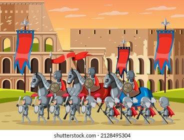 Middle Ages Scene With Medieval Army Illustration