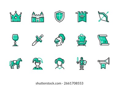 Idade Média - conjunto de ícones de estilo de design de linha