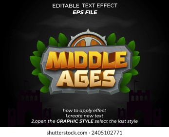 middle ages text effect, font editable, typography, 3d text for medieval fantasy and  rpg games. vector template